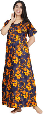 FAVNIC Women Nighty(Yellow, Blue)