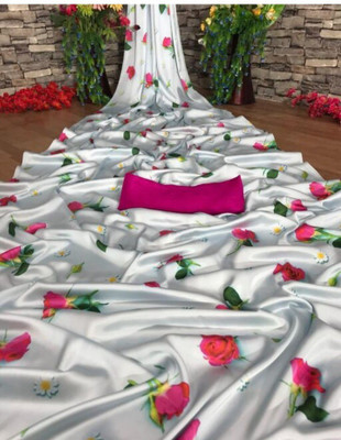 Adiyogi Enterprise Digital Print Bollywood Crepe Saree(White)