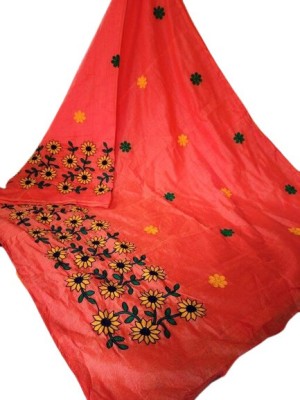 Bakshi Telecom Embroidered Handloom Cotton Silk Saree(Red)