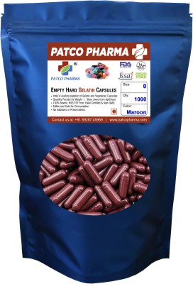 PATCO PHARMA RAW MATERIALS & EQIPMENTS Size 0 Maroon Empty Gelatin Pill Capsule - Gluten Free | DIY Powder Filling(1000 Capsules)