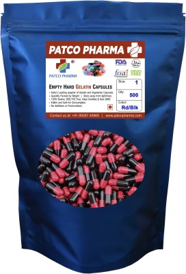 PATCO PHARMA RAW MATERIALS & EQIPMENTS Size 1 Red/Black Empty Gelatin Pill Capsule - Gluten Free | DIY Powder Filling(500 Capsules)