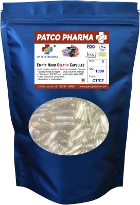 PATCO PHARMA RAW MATERIALS & EQIPMENTS Size 1 Clear Empty Gelatin Pill Capsule-Gluten Free | DIY Powder Filling(1000 Capsules)