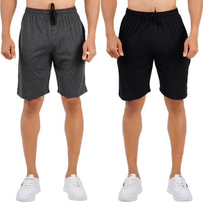 Thirteen Eleven Solid Men Black, Grey Basic Shorts