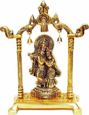 SP Handicrafts Gold Plated Metal Handicraft Radha Krishna | Radha Krishna MURTI Playing Flute Decorative Showpiece  -  20 cm(Aluminium, Gold)