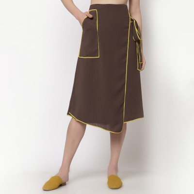 Office & you Solid Women A-line Brown Skirt