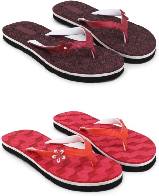 Jonedee Women Slippers(Maroon, Red , 5)