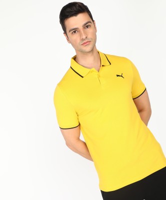 PUMA Solid Men Polo Neck Yellow T-Shirt