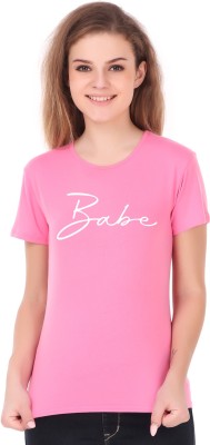 ATHDEMO Graphic Print Women Round Neck Pink T-Shirt