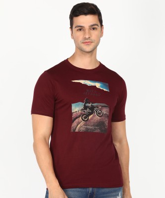 RUF AND TUF Printed Men Round Neck Maroon T-Shirt