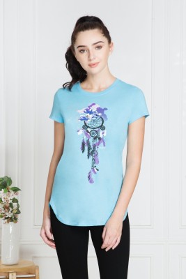 VAN HEUSEN Printed Women Round Neck Blue T-Shirt