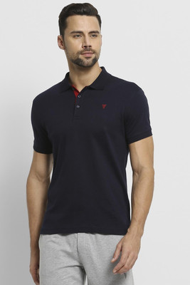 VAN HEUSEN Solid Men Polo Neck Dark Blue T-Shirt