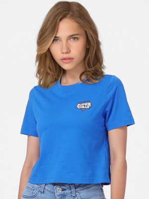 ONLY Printed Women Round Neck Blue T-Shirt