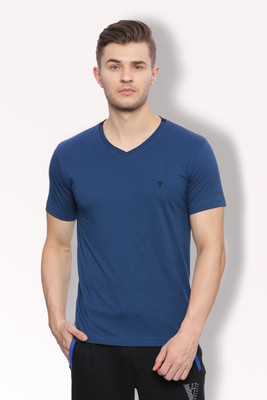 VAN HEUSEN Solid Men V Neck Blue T-Shirt