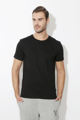 VAN HEUSEN Solid Men Round Neck Black T-Shirt