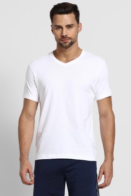 VAN HEUSEN Solid Men V Neck White T-Shirt