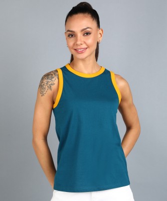 METRONAUT Solid Women Round Neck Blue T-Shirt