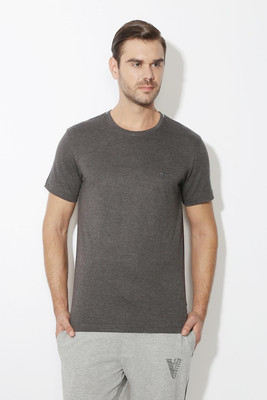 VAN HEUSEN Solid Men Round Neck Grey T-Shirt