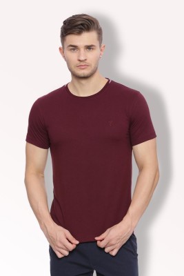 VAN HEUSEN Solid Men Round Neck Maroon T-Shirt