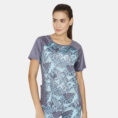 Zelocity by Zivame Printed Women Round Neck Blue T-Shirt