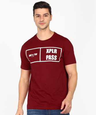 RUF AND TUF Printed Men Round Neck Red T-Shirt