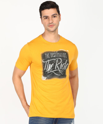 RUF AND TUF Printed Men Round Neck Yellow T-Shirt