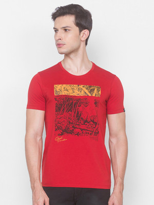 Spykar Printed Men Round Neck Orange T-Shirt