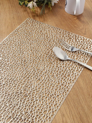 Dakshya Industries Rectangular Pack of 2 Table Placemat(Gold, PVC)