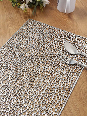 Dakshya Industries Rectangular Pack of 2 Table Placemat(Silver, PVC)