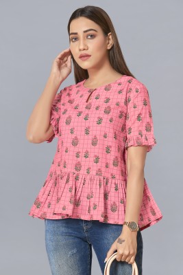 Mirrow Trade Casual Floral Print Women Pink Top