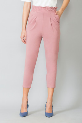 VAN HEUSEN Athleisure Peach Finish And Pleated Front Regular Fit Women Pink Trousers