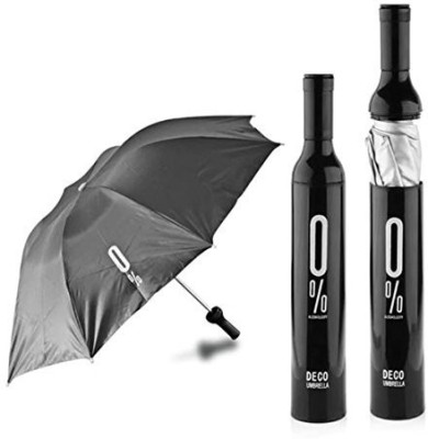 Muren Double Layer Wine Bottle Shape Mini Compact Foldable Umbrella(Black)