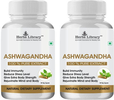 Herbs Library Ashwagandha Capsule for Stamina, Power & Timing for Men pack of 2(2x60 Capsules)(2 x 60 Capsules)