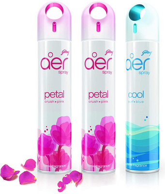 Godrej Aer Freshener Petal Crush Pink & Cool Surf Blue - Home & Office | Pack of 3 Spray Petal Crush Pink & Cool Surf Blue(3 x 240 ml)