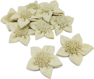 PRANSUNITA Handmade Jute Burlap Hessian Rose Lace Flowers – Size 7 x 7 cm