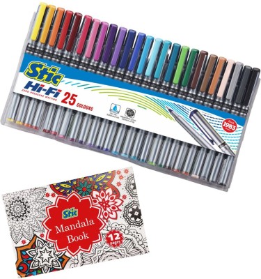 STIC 25 Fineliner Free Mandala Book Doodle Pens Set Art Sketch Colours calligraphy