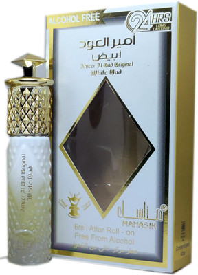Manasik AMEER AL OUD WHITE OUD Alcohol - Free Concentrated Attar Roll On 6ml . Floral Attar(Oud (agarwood))