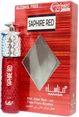 Manasik SAPHIRE RED Alcohol - Free Concentrated Attar Roll On 6ml . Floral Attar(Floral)