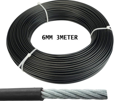 LCARNO (6 MM, 3 Meter) Gym Machine Wire Rope PU Coated Cable Inside Steel (Black) Multi-training Bar