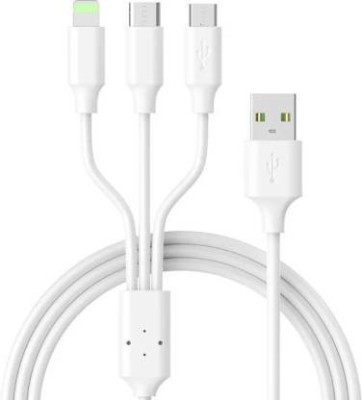 Chias 3 A Multiport Mobile 3 in 1 Data Cable Nylon Braided USB Type C Cable(Compatible with Mobile, Tablet) Charger with Detachable Cable(White, Black)