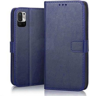 Luxury Counter Flip Cover for Xiaomi Redmi Note 10T 5G , Poco M3 Pro Premium Quality |Dual Stiched |Back Cover(Blue, Magnetic Case, Pack of: 1)