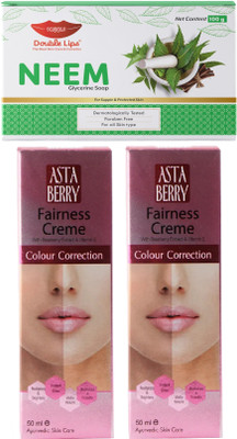 DOUBLE LIPS HAND MADE GLYCRINE BASE NEEM SOAP 100 GRM WITH ASTABERRY FAIRNESS CREAM 2 PCS(3 Items in the set)
