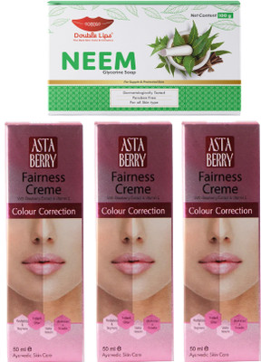 DOUBLE LIPS HAND MADE GLYCRINE BASE NEEM SOAP 100 GRM WITH FAIRNESS CREAM 50 GRM PACK OF 3 PCS(4 Items in the set)