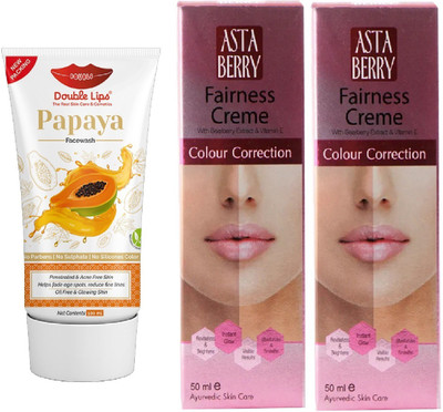 DOUBLE LIPS FACE CARE SOAP FREE PAPAYA FACE WASH 100 ML WITH FAIRNESS CREAM 50 GRM PACK OF 2(3 Items in the set)