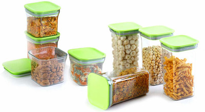 Analog Kitchenware Plastic Grocery Container  - 1100 ml, 550 ml(Pack of 8, Green)