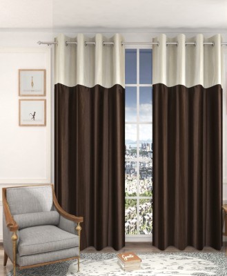 PARRAIN 213.36 cm (7 ft) Polyester Semi Transparent Long Door Curtain (Pack Of 2)(Solid, lc COFFEE-CREAM PATCH)