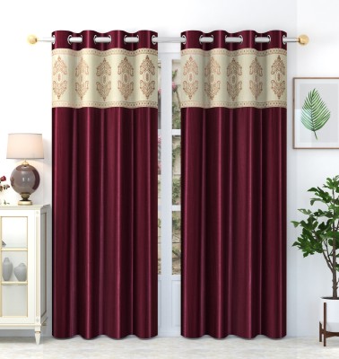Homefab India 274.5 cm (9 ft) Polyester Room Darkening Long Door Curtain (Pack Of 2)(Printed, Wine)
