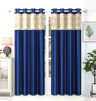 Homefab India 213.5 cm (7 ft) Polyester Room Darkening Door Curtain (Pack Of 2)(Printed, Navy Blue)