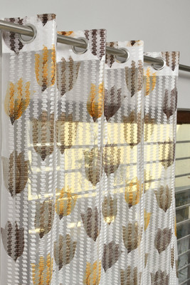 Homefab India 213.5 cm (7 ft) Door Polyester Transparent Curtain (Pack Of 2)(Brown, Floral)