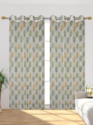 Homefab India 213.5 cm (7 ft) Polyester Transparent Door Curtain (Pack Of 2)(Floral, Green)