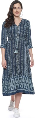 BIBA Women Fit and Flare Dark Blue Dress